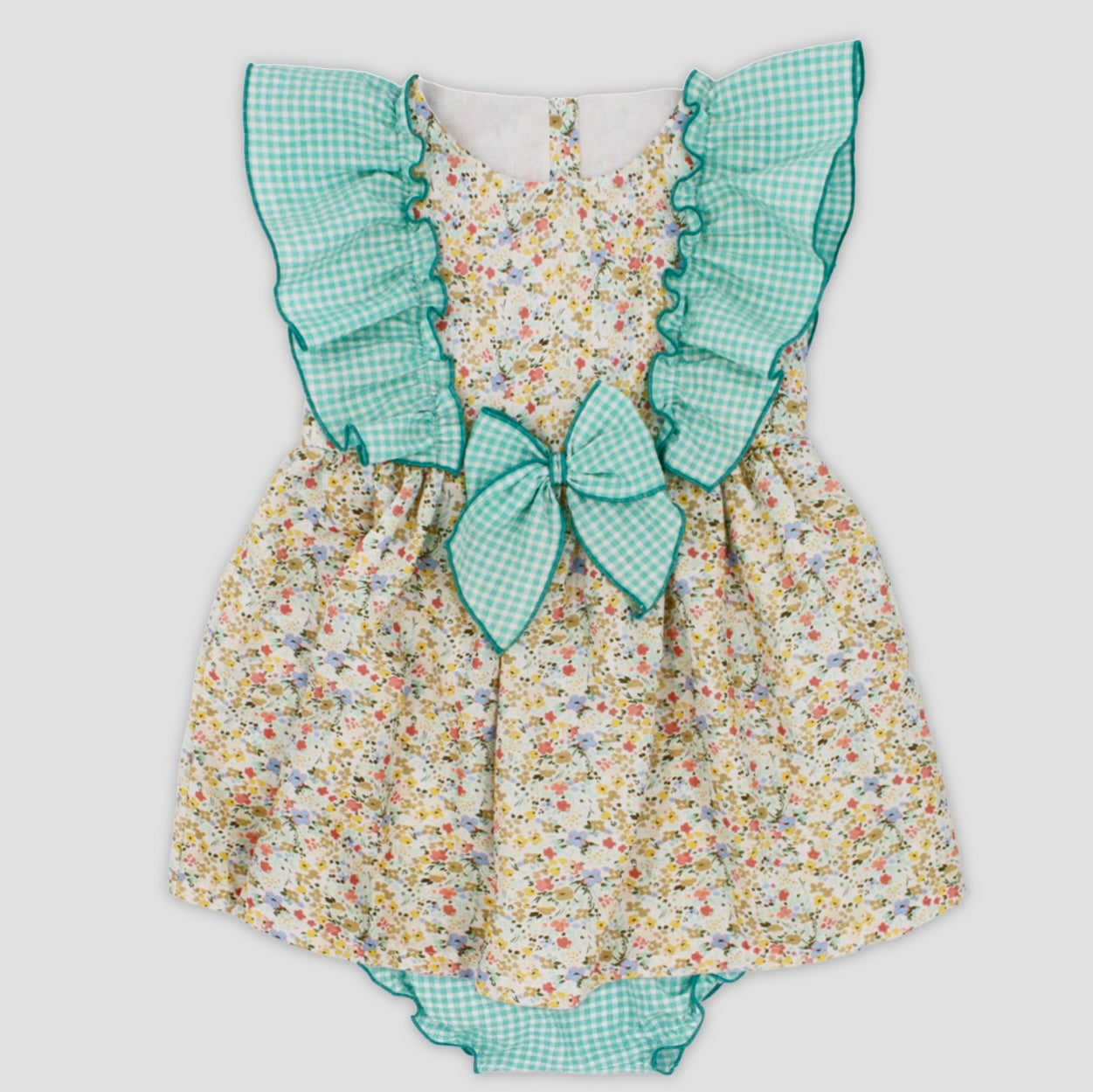 Rapife green & yellow floral bow dress set