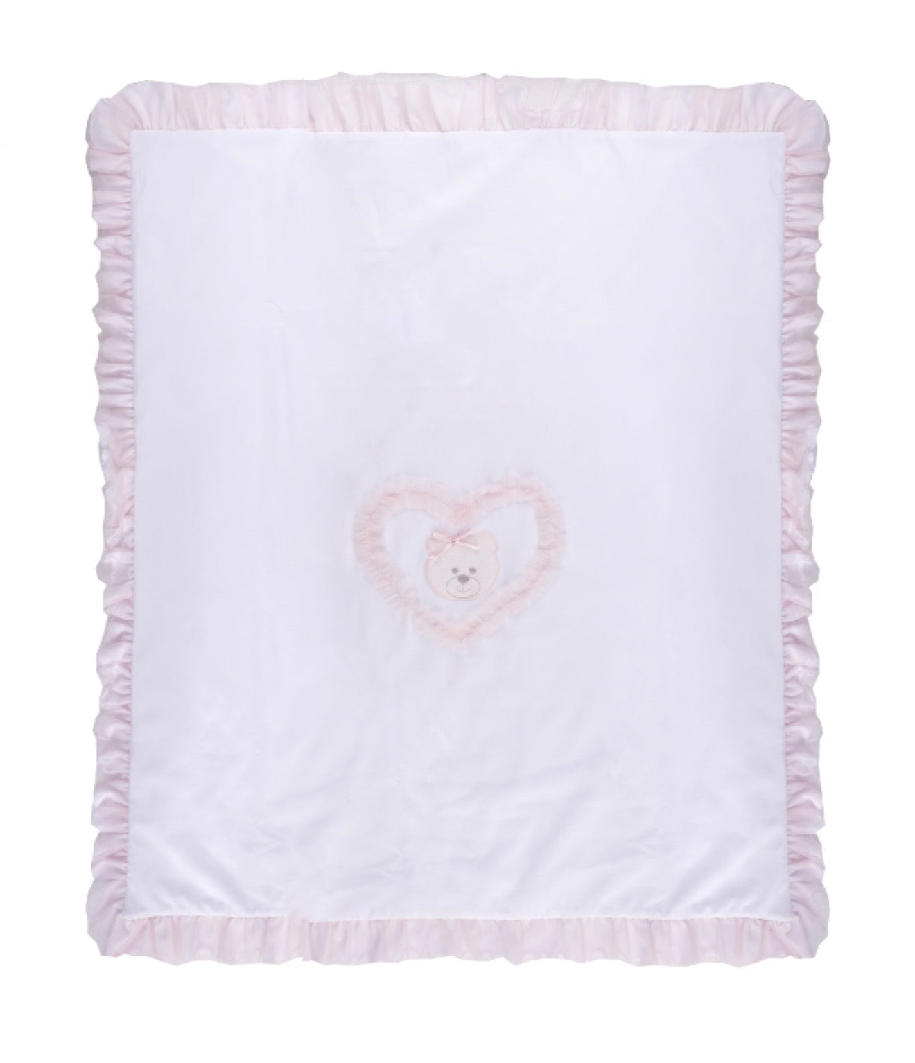 Bimbalo pink tulle Teddy white cotton blanket