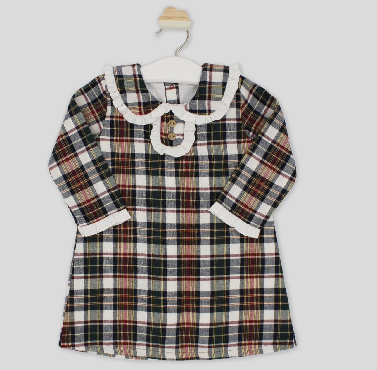 Rapife ivory & red tartan collared dress