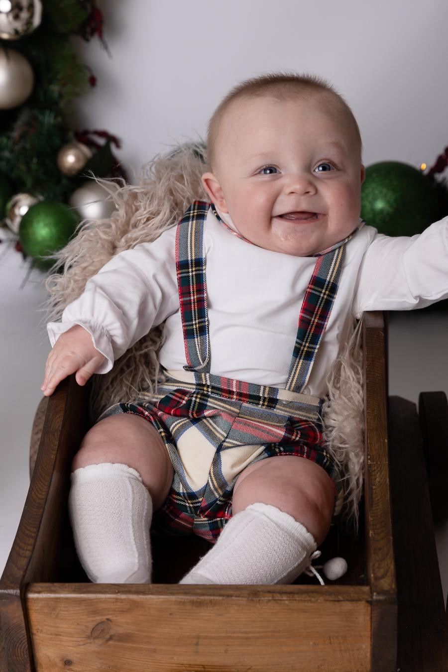 Puro mimo ‘Noel’ baby boys tartan dungaree set