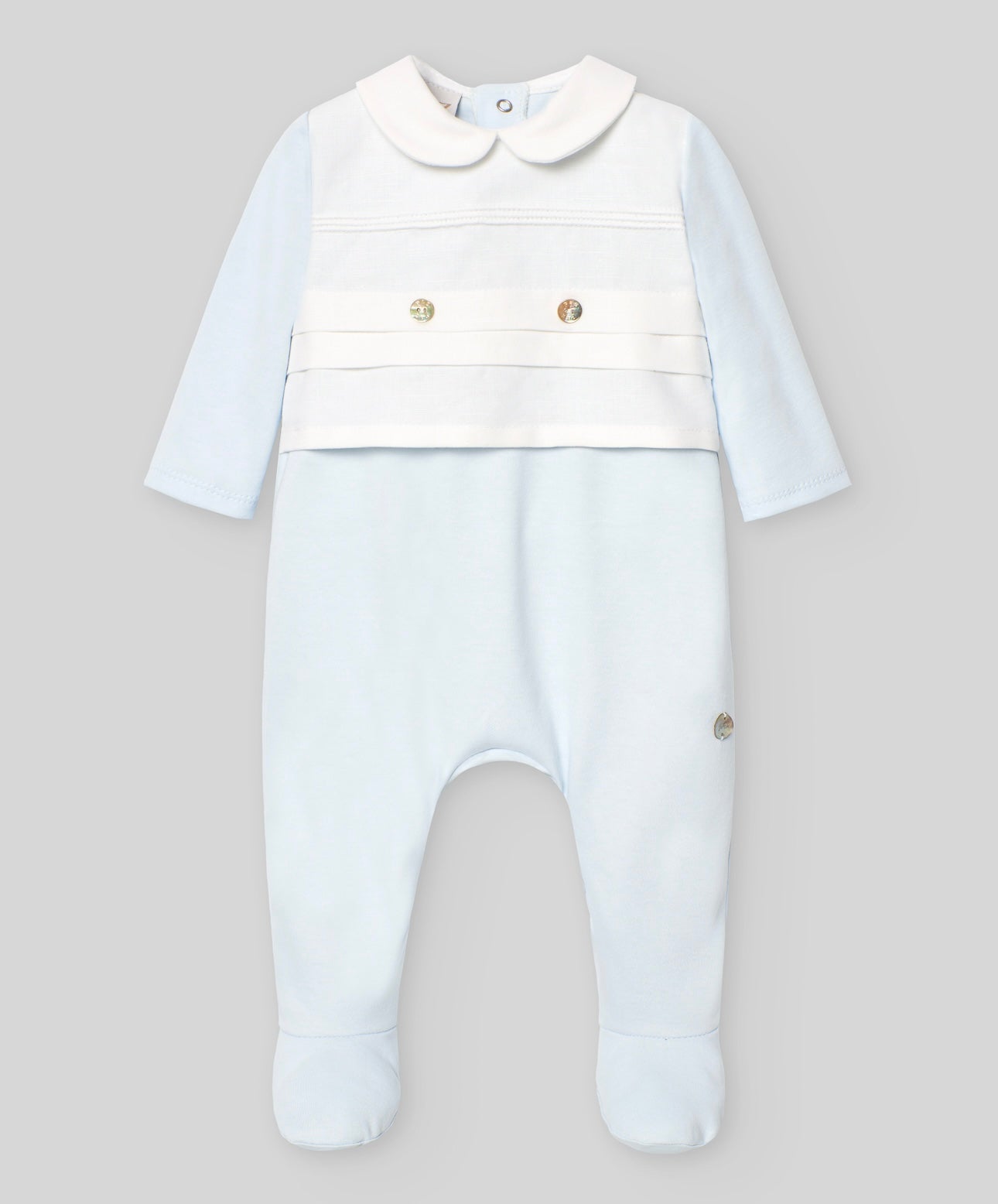 Paz Rodriguez baby blue & white cotton babygrow
