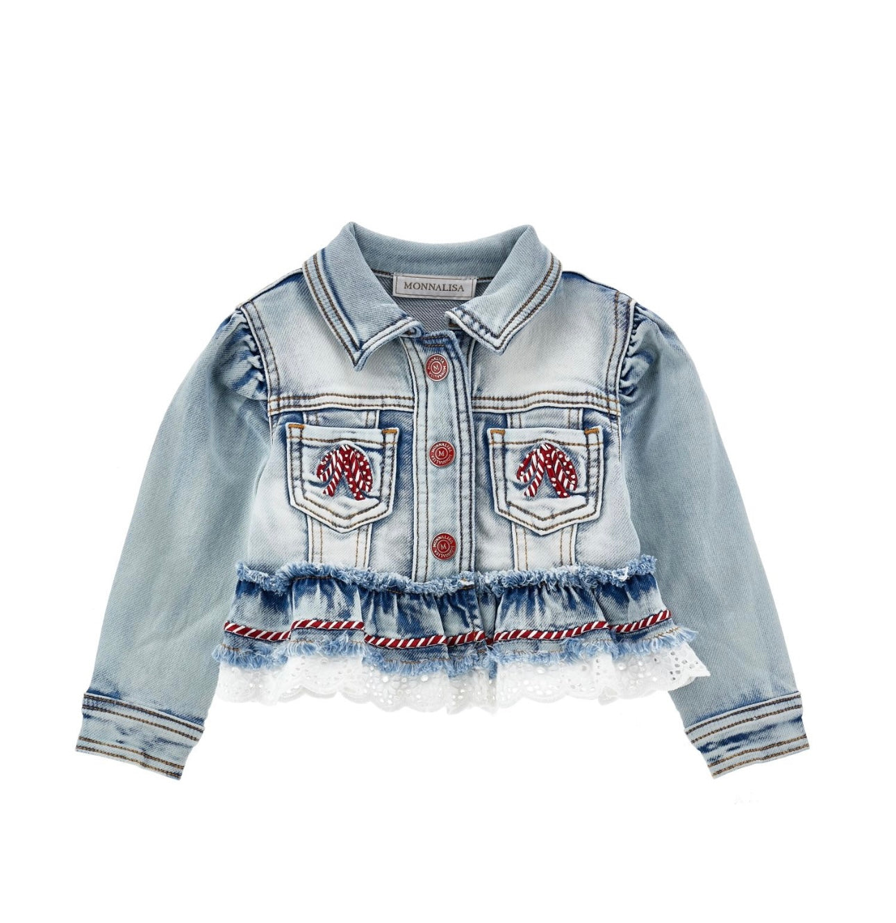 Monnalisa red bow denim 3 piece set