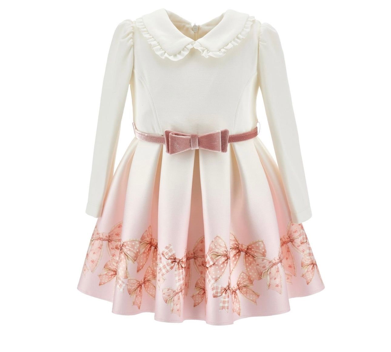 Monnalisa pink & white bow belted dress