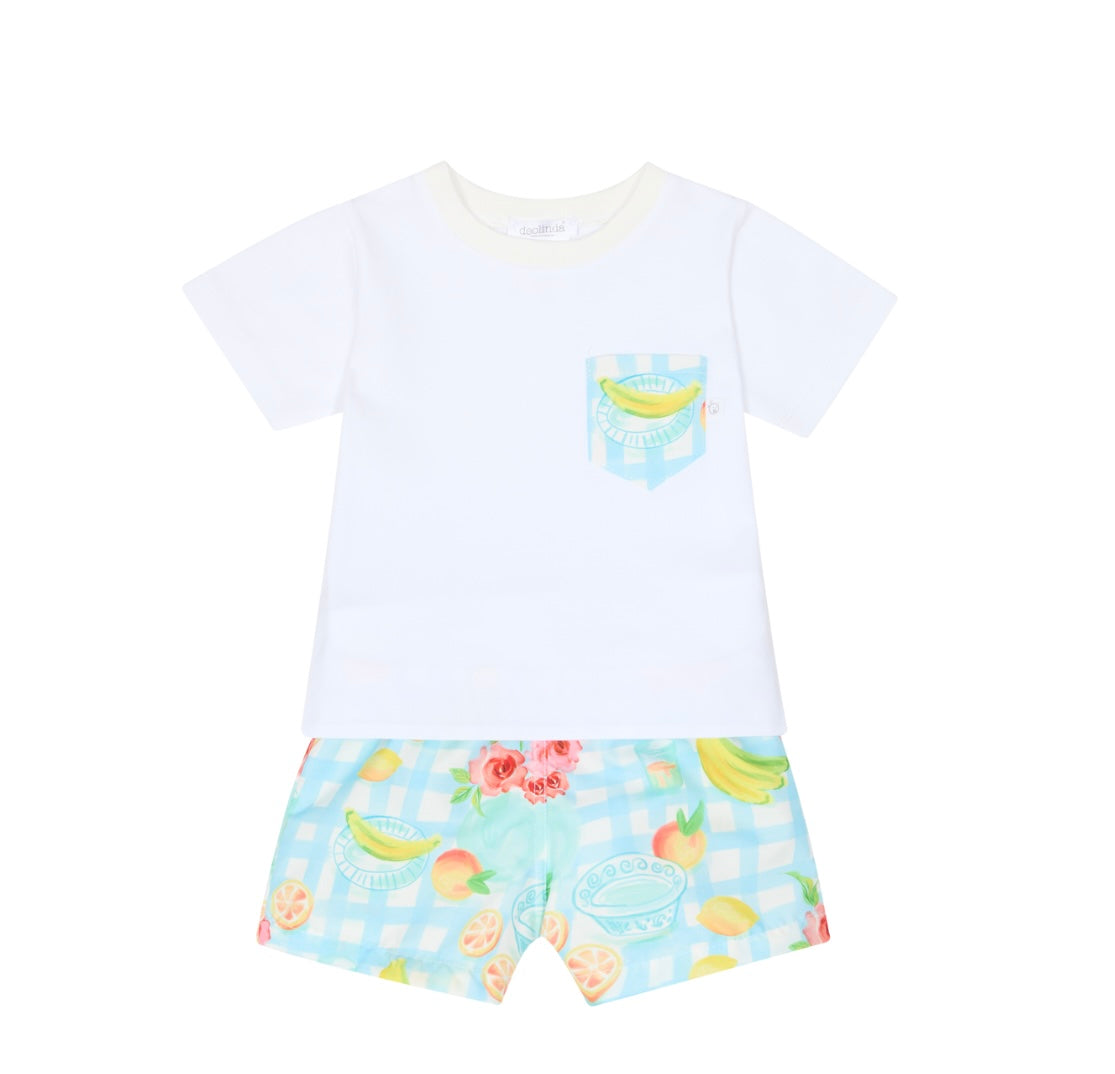 Deolinda boys blue fruits swim short & T-shirt set