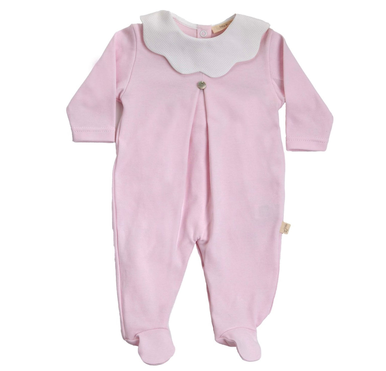 Baby Gi pink & white cotton scalloped babygrow