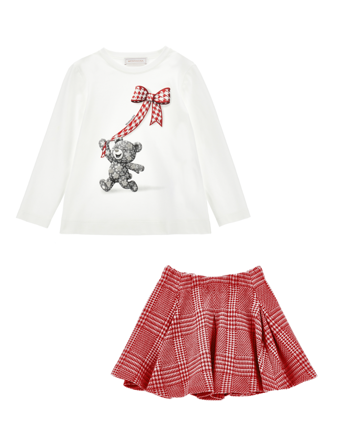 PRE ORDER - monnalisa red teddy tog tooth kilt skirt set
