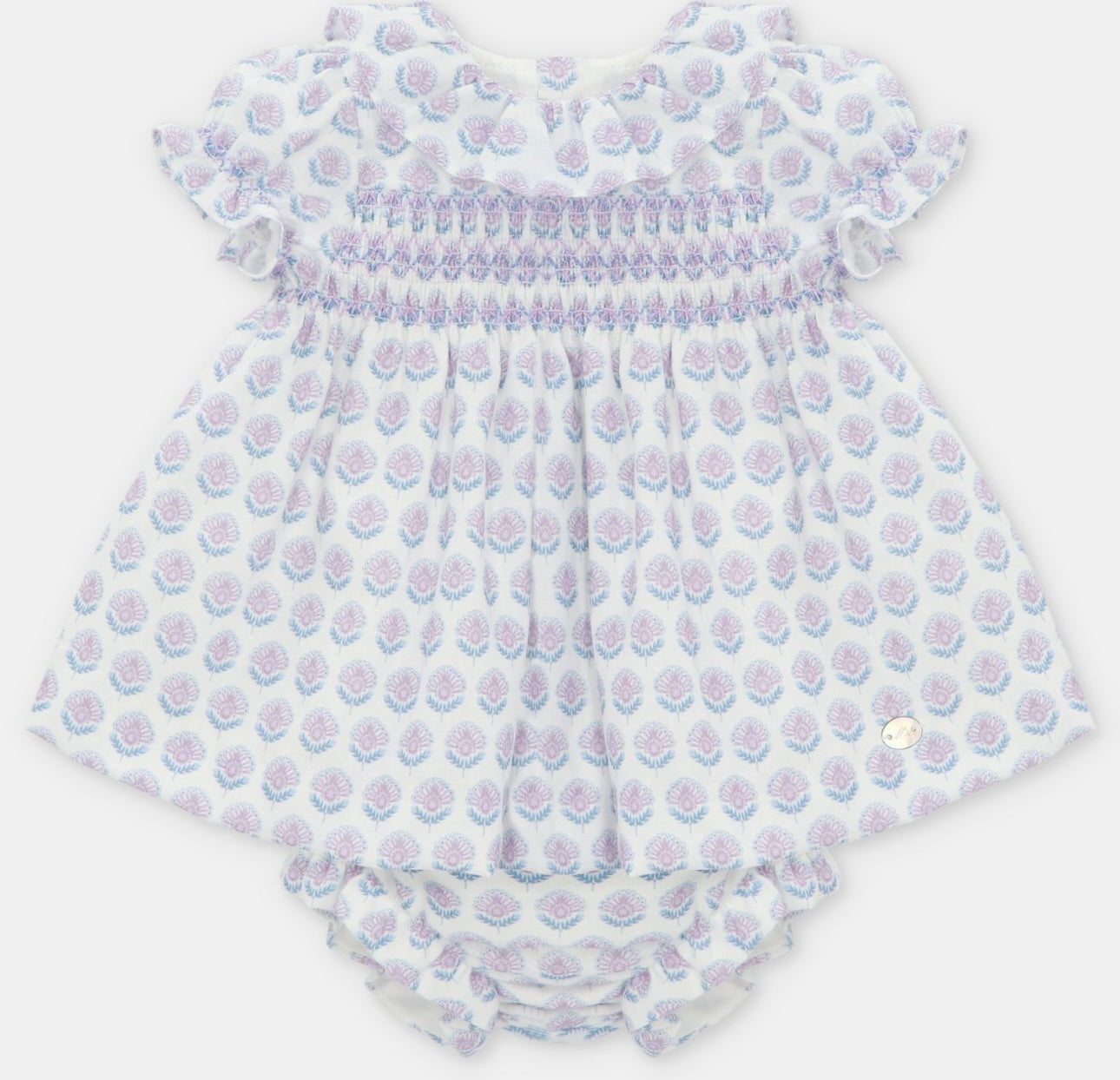 Martin Aranda purple & blue floral print smocked dress set