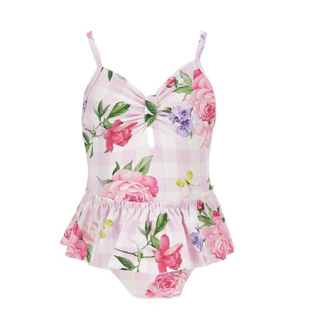 PRE ORDER - monnalisa pink gingham floral frilled swimsuit