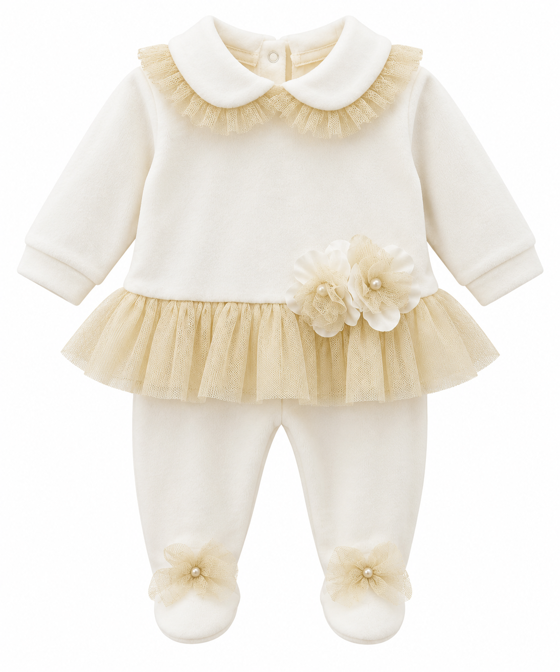 Bimbalo gold & white velour flower appliqué legging set
