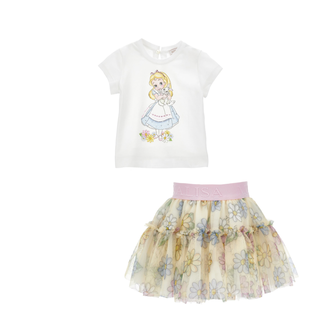 Monnalisa Alice in wonderland yellow tulle skirt set