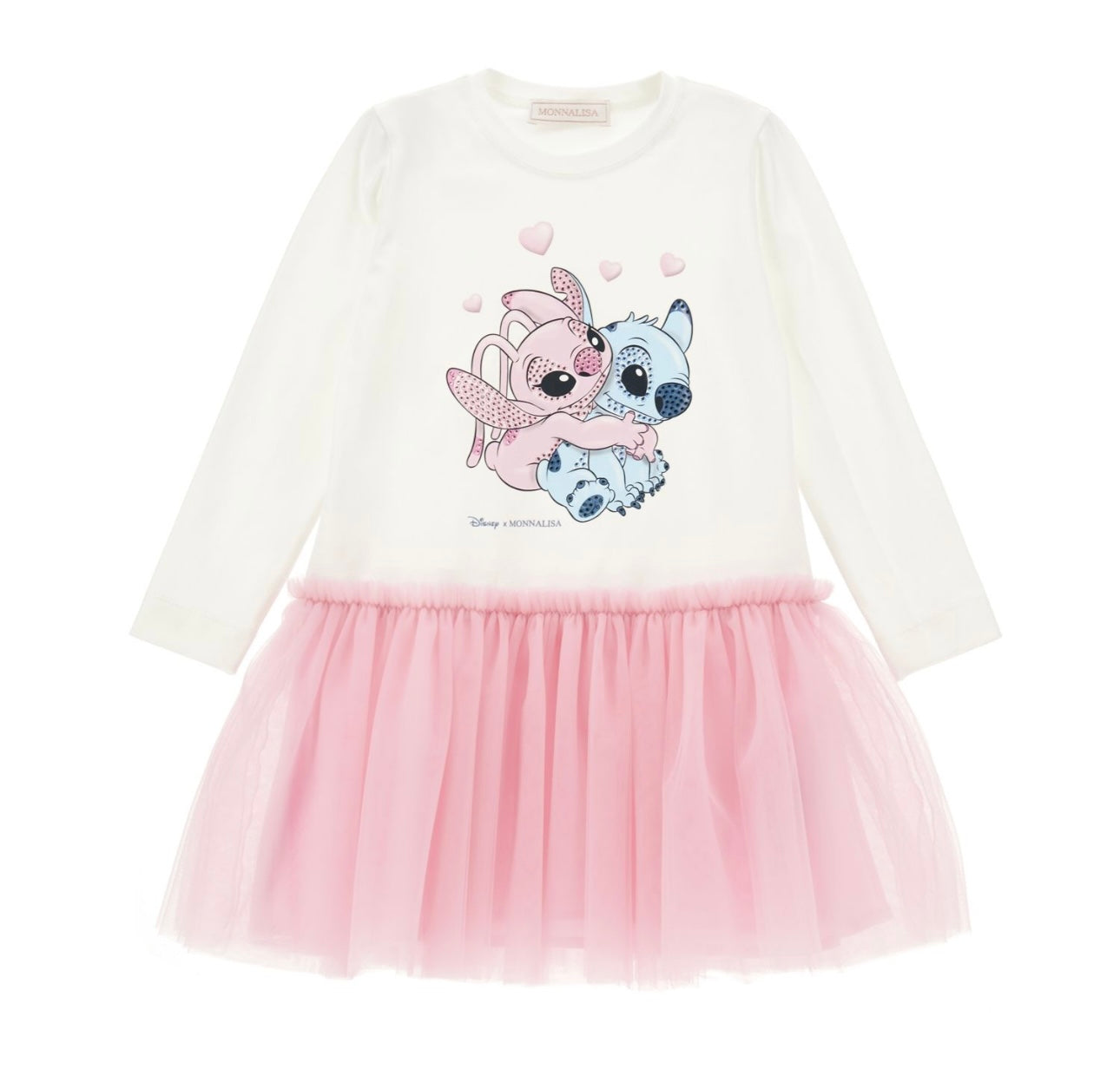 Monnalisa white & pink tulle stitch X angel dress