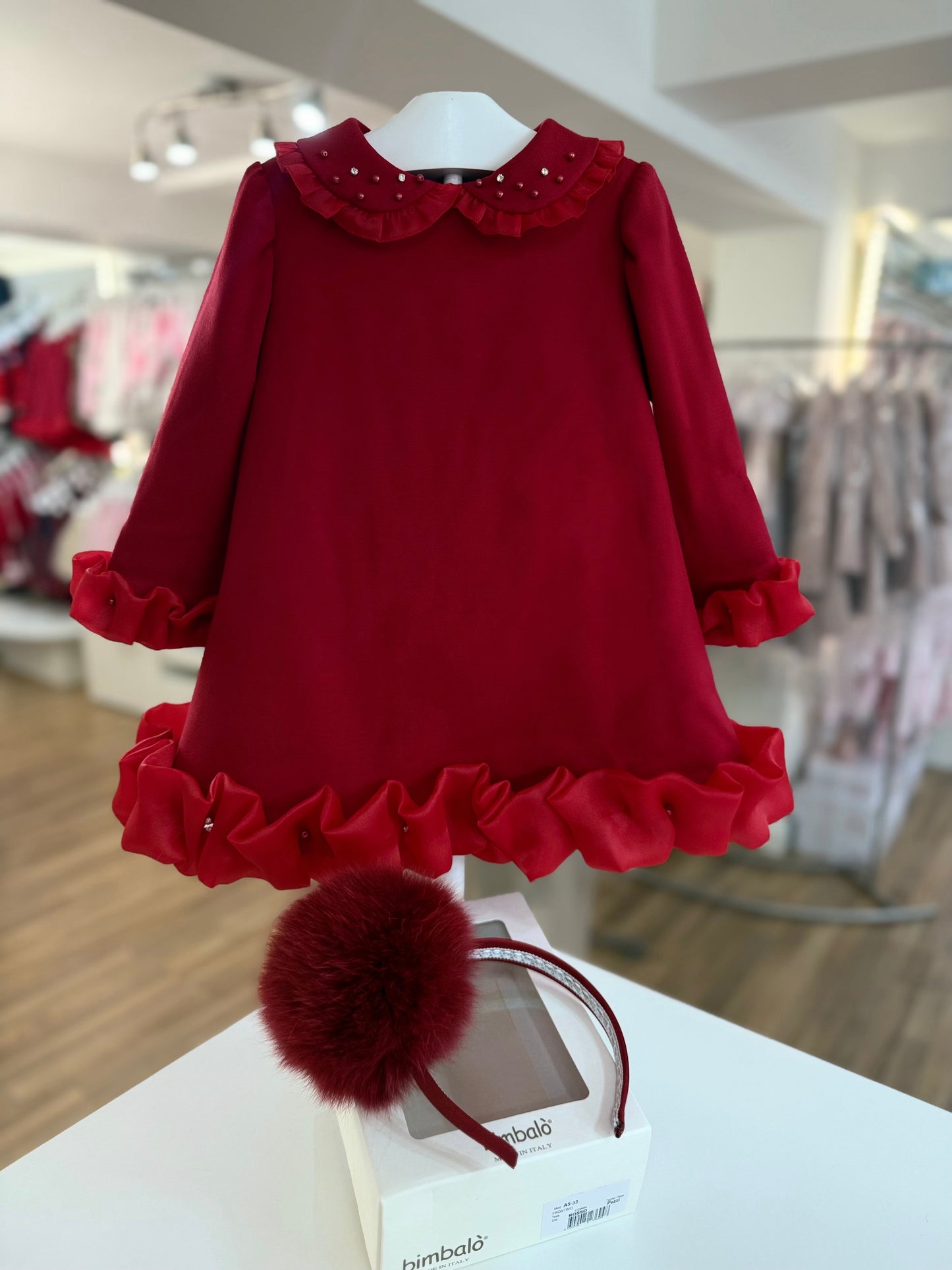 Bimbalo red tulle diamond & pearl dress