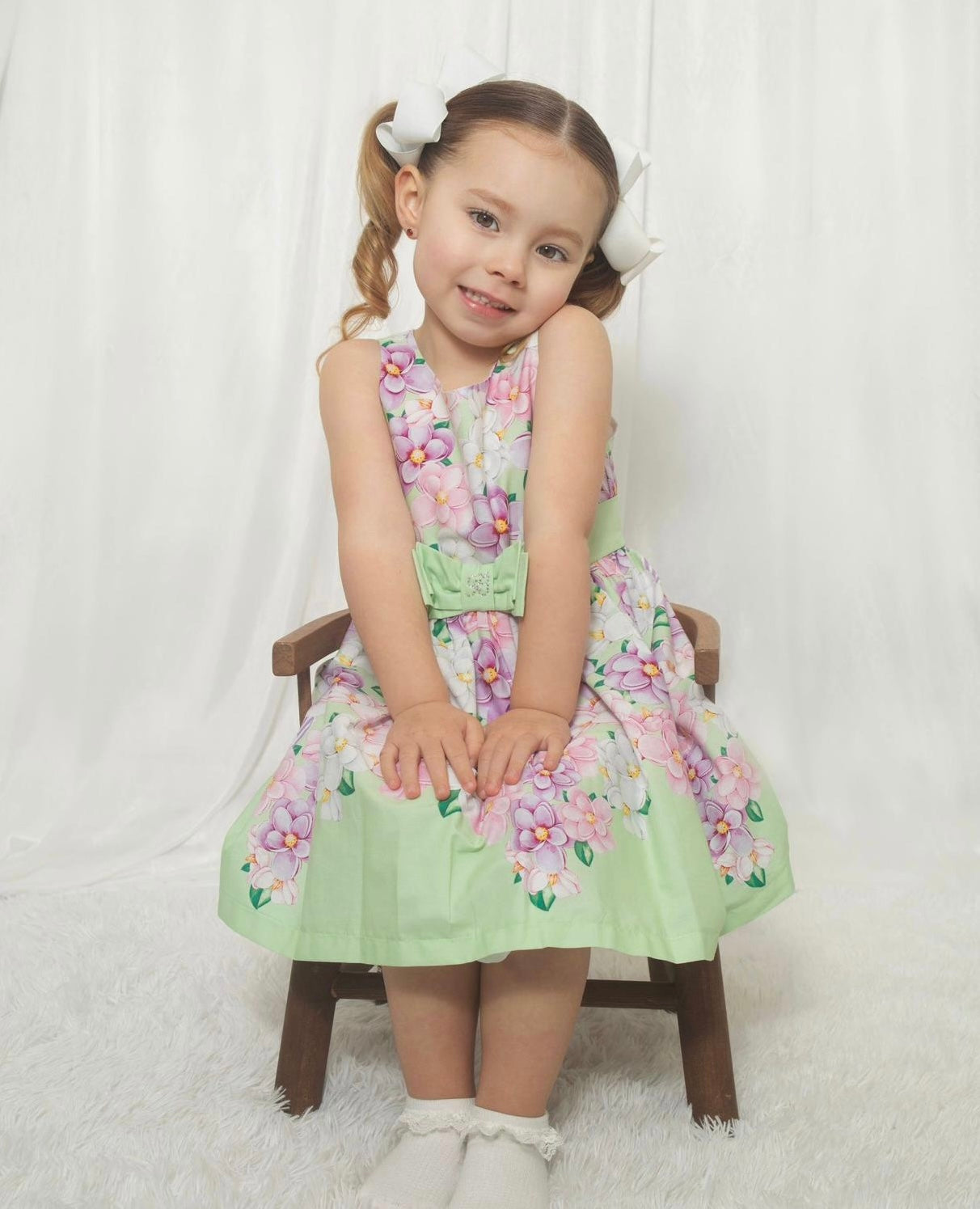 Balloon chic girls green flower print dress