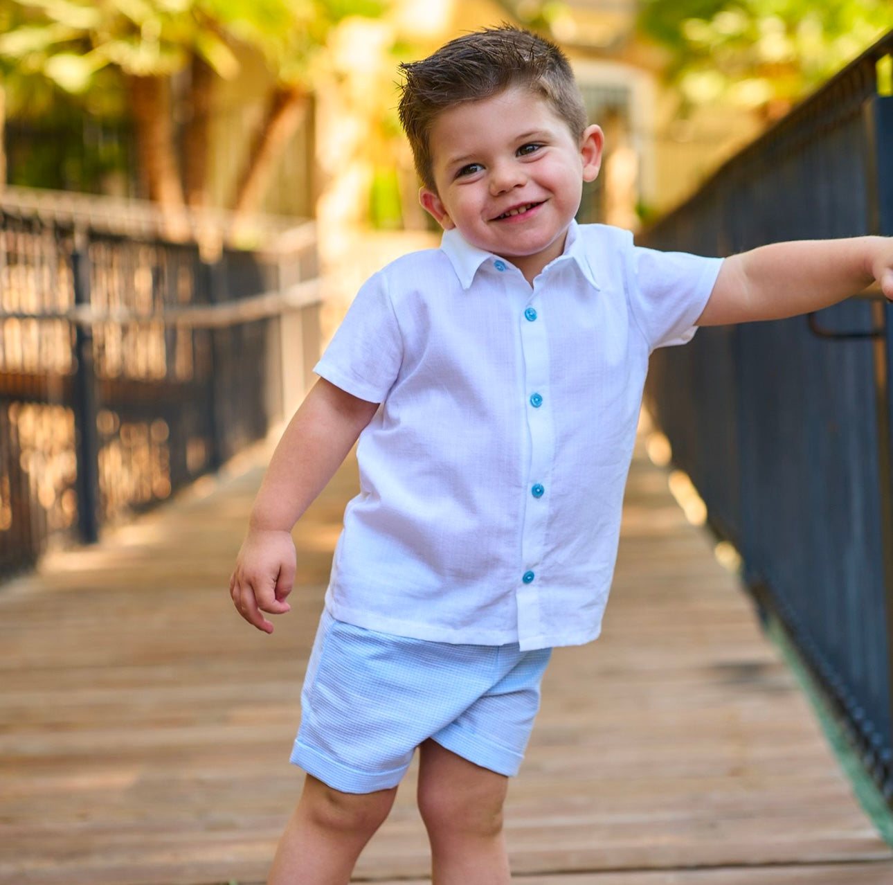 Rapife boys blue & white shirt and Bermuda short set