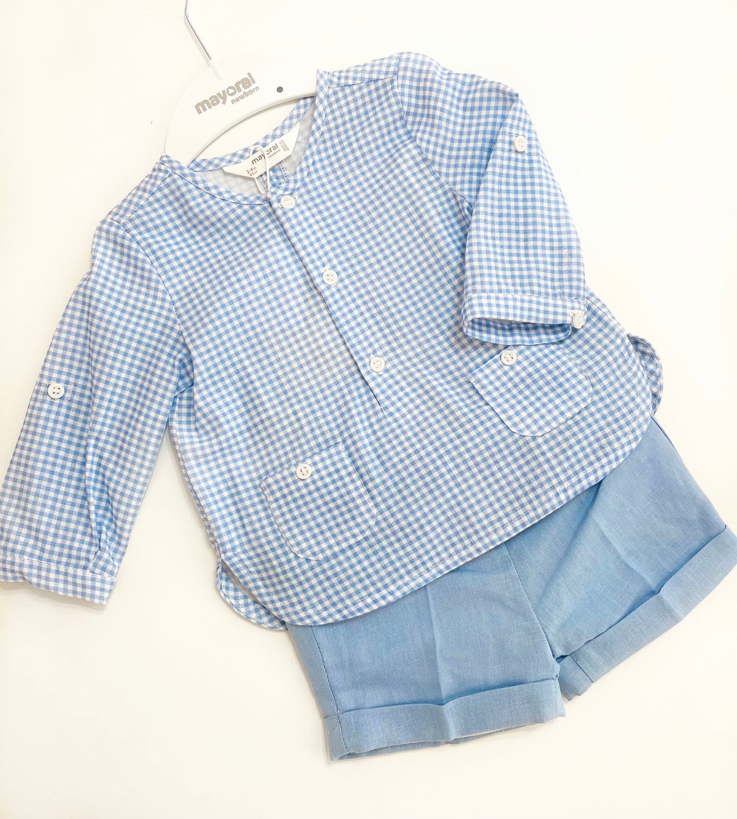 Mayoral blue gingham shirt & short set