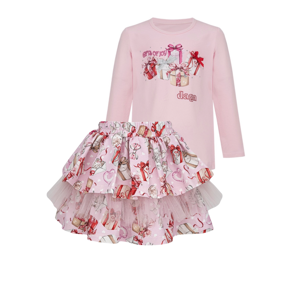PRE ORDER - Daga magical surprises pink & red presents skirt set