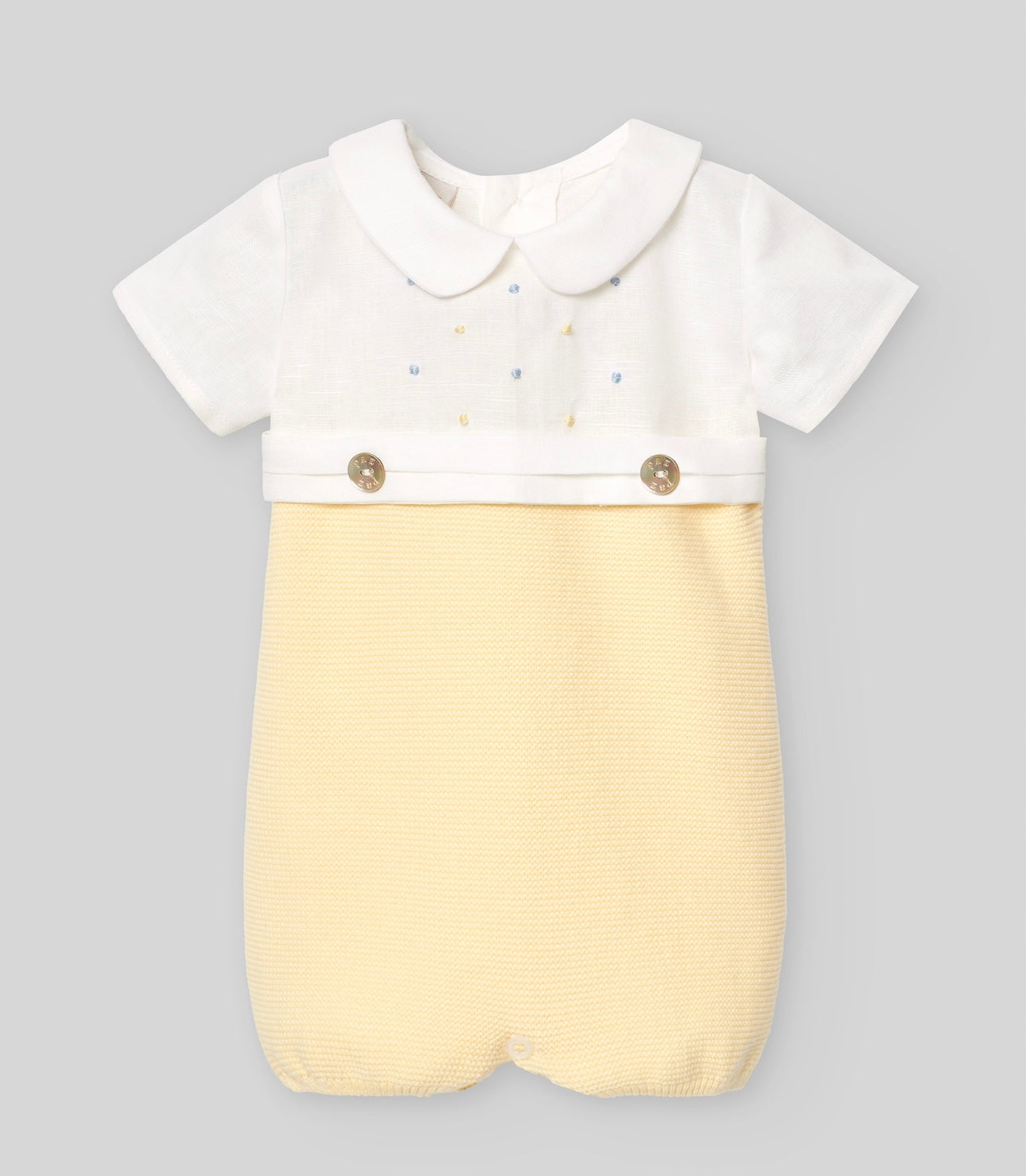 Paz Rodriguez yellow & white half knit romper
