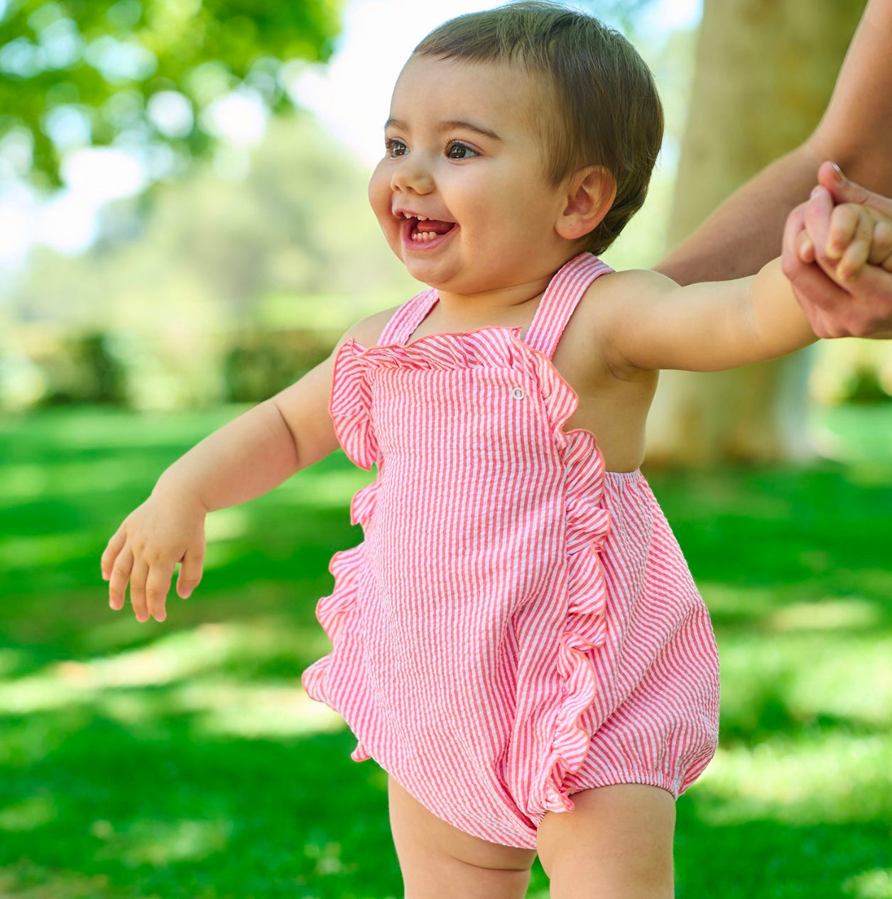 Rapife coral stripe frilled romper
