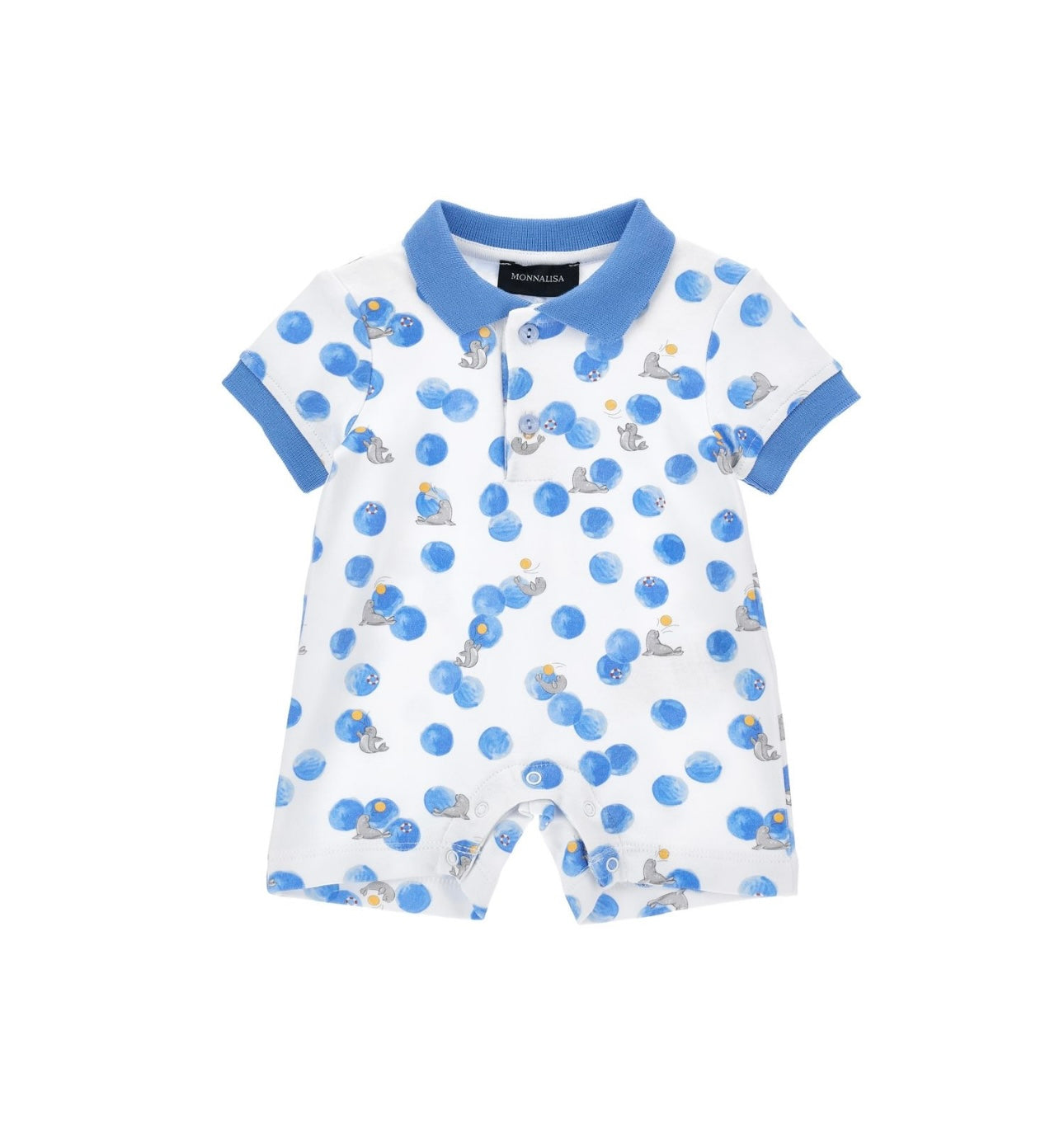 Monnalisa boys blue & white cotton romper