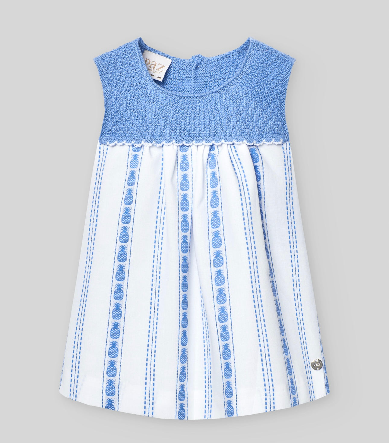 Paz Rodriguez blue & white pineapple half knit dress