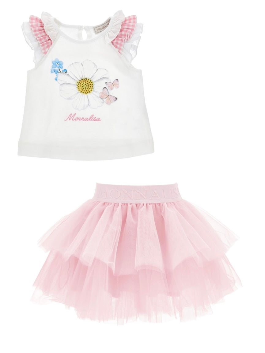 PRE ORDER - monnalisa floral daisy tulle skirt set
