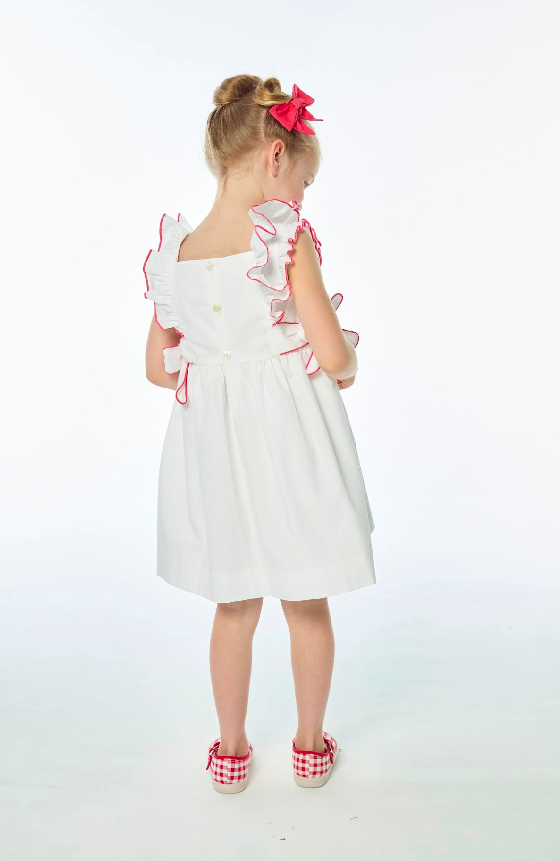 Kidiwi coral & white cotton frilled ‘Kiara’ dress