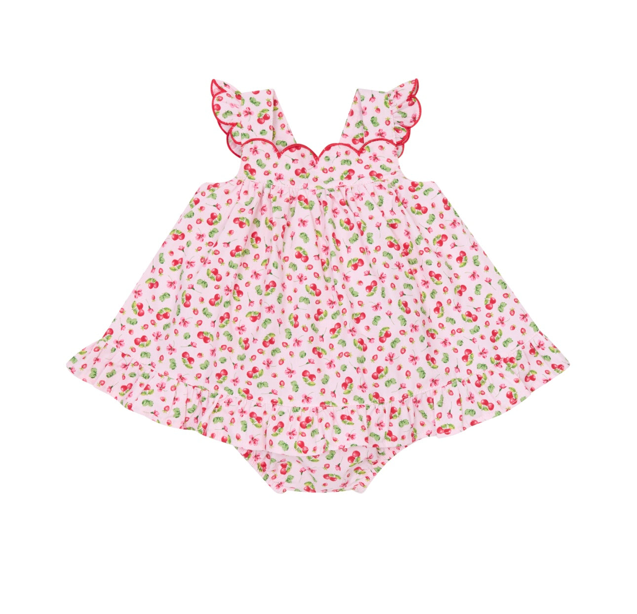 Deolinda girls pink & red cherries dress and pant set