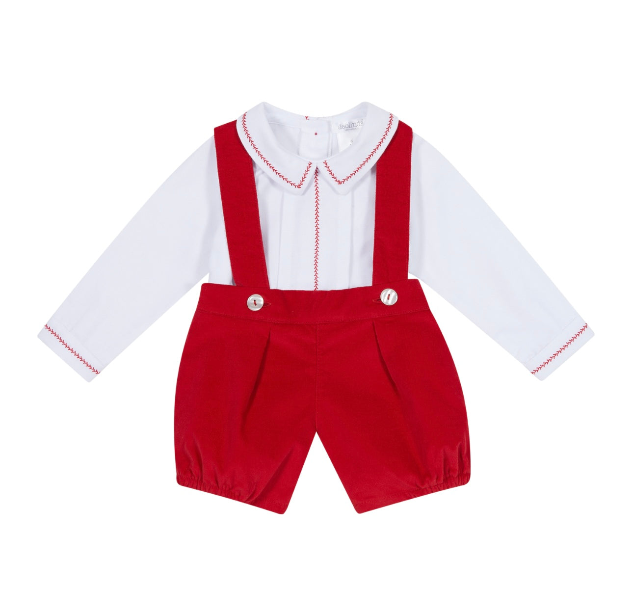 Deolinda red embroidered dungaree set