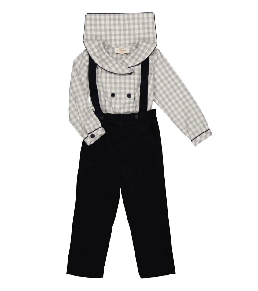 Kidiwi pale grey gingham shirt & trouser set