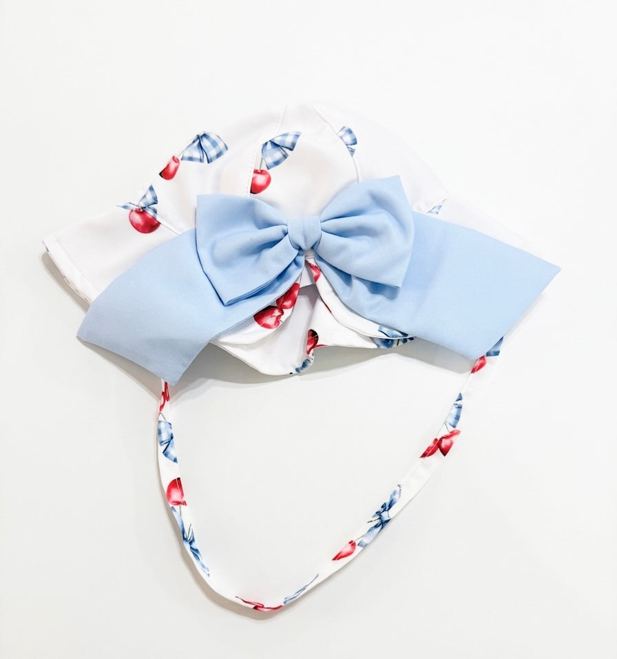 Fofettes blue & red cherry bow sunhat