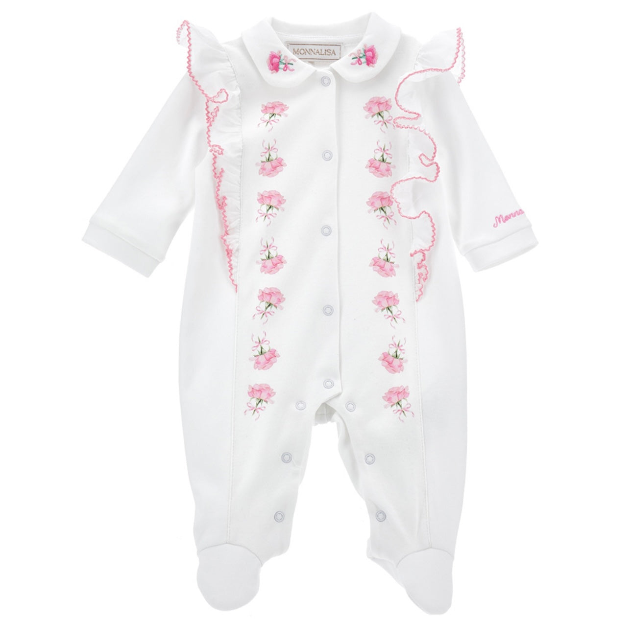 Monnalisa girls white embroidered roses babygrow
