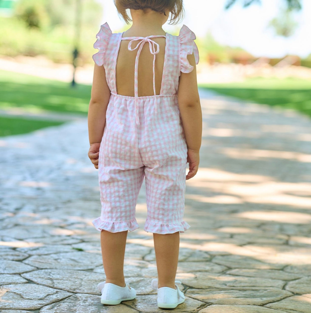 Rapife pink gingham frilled jumpsuit