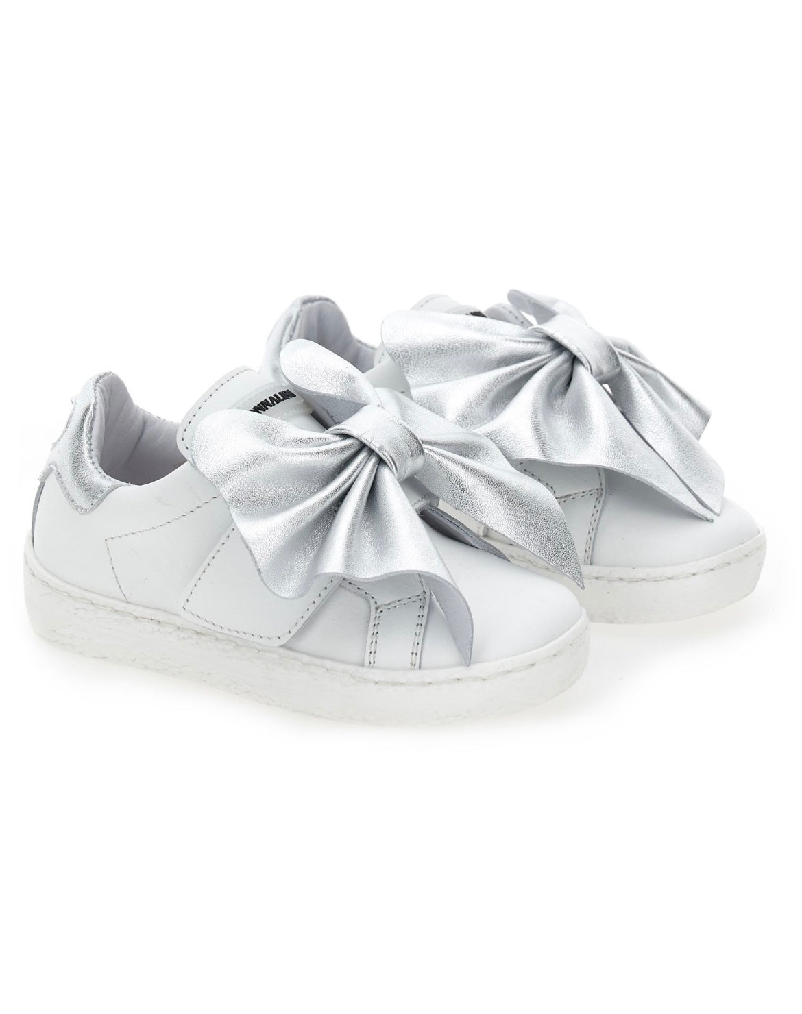 Monnalisa white & silver bow trainers