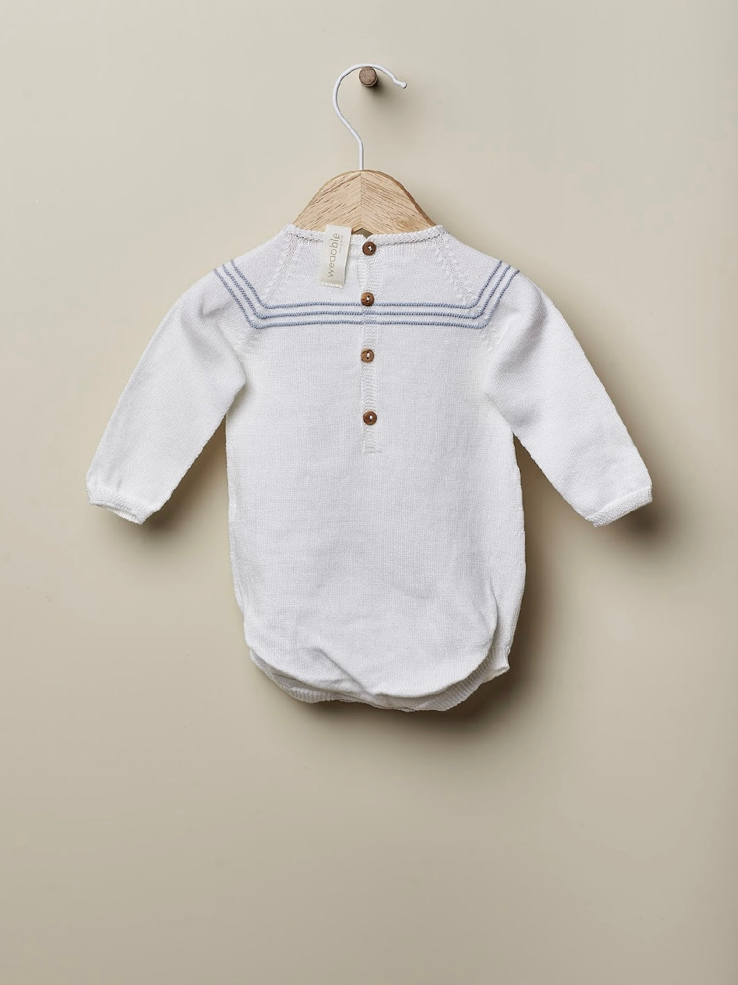 Wedoble white cotton blue tripe romper