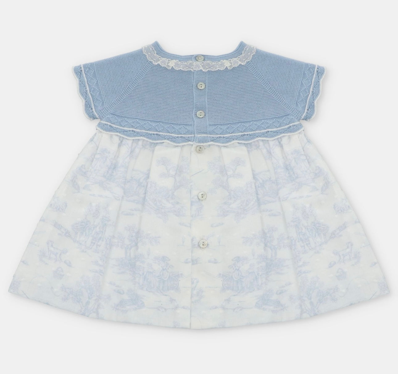 Martin Aranda blue and white half knit toile print dress