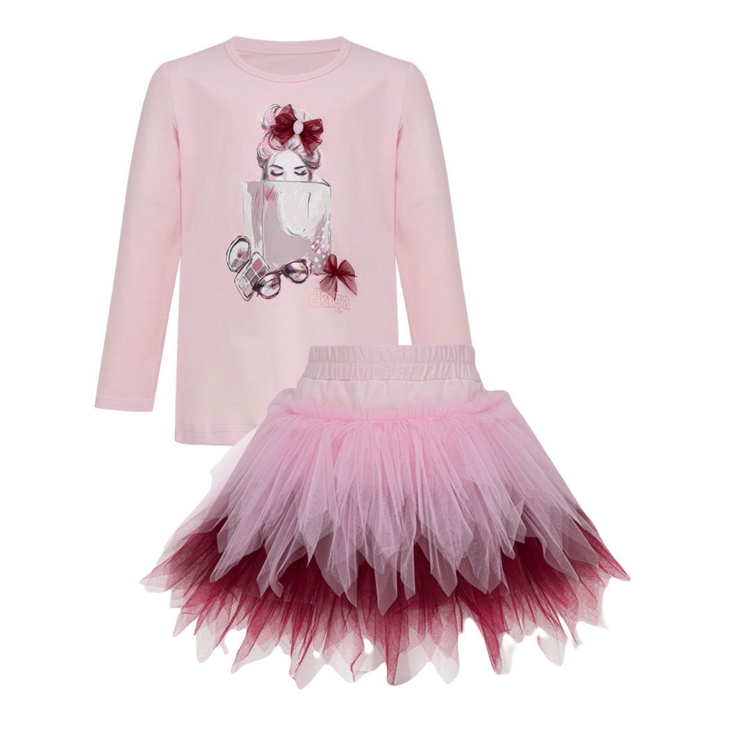 Daga fashion street pink & burgundy tulle skirt set