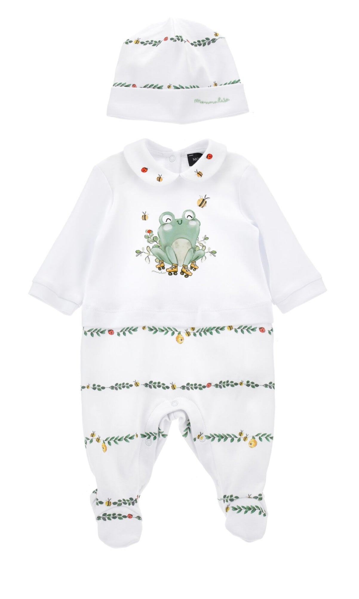 Monnalisa white & green frog babygrow set