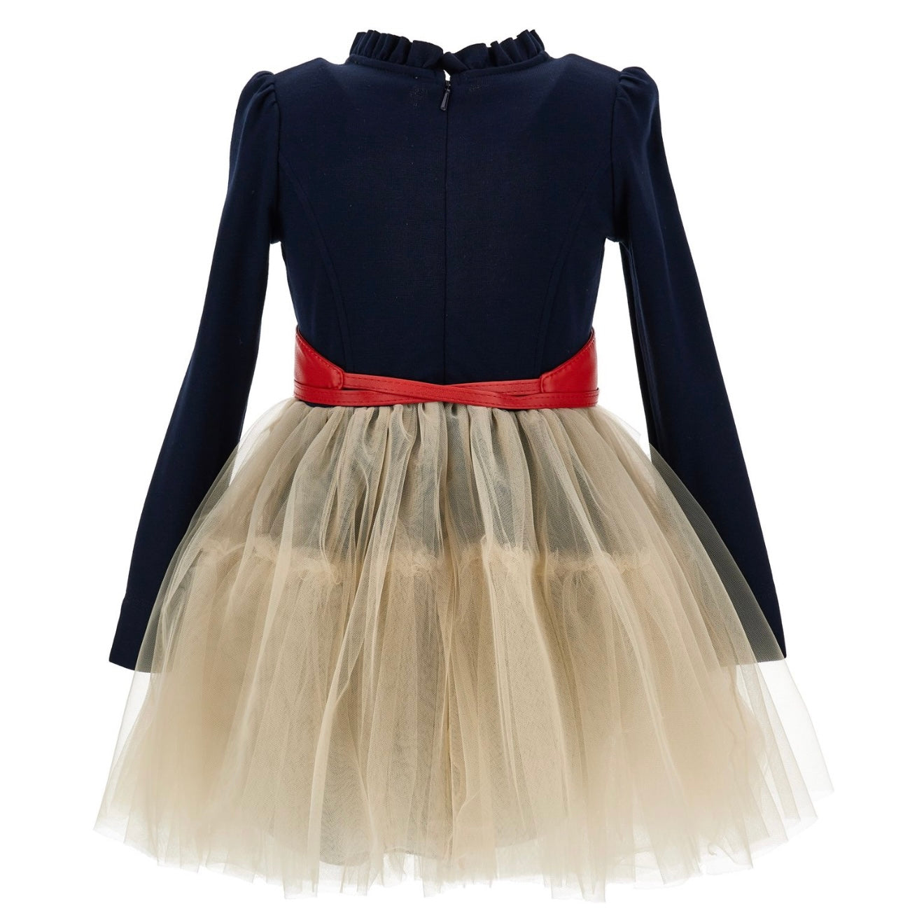 PRE ORDER - Monnalisa navy & beige tulle Minnie Mouse belted dress