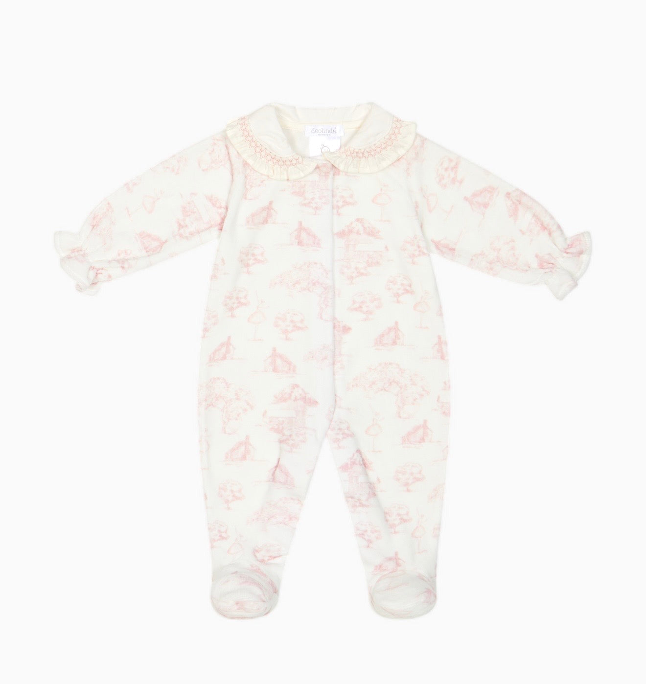 PRE ORDER - Deolinda pink toile print velour babygrow
