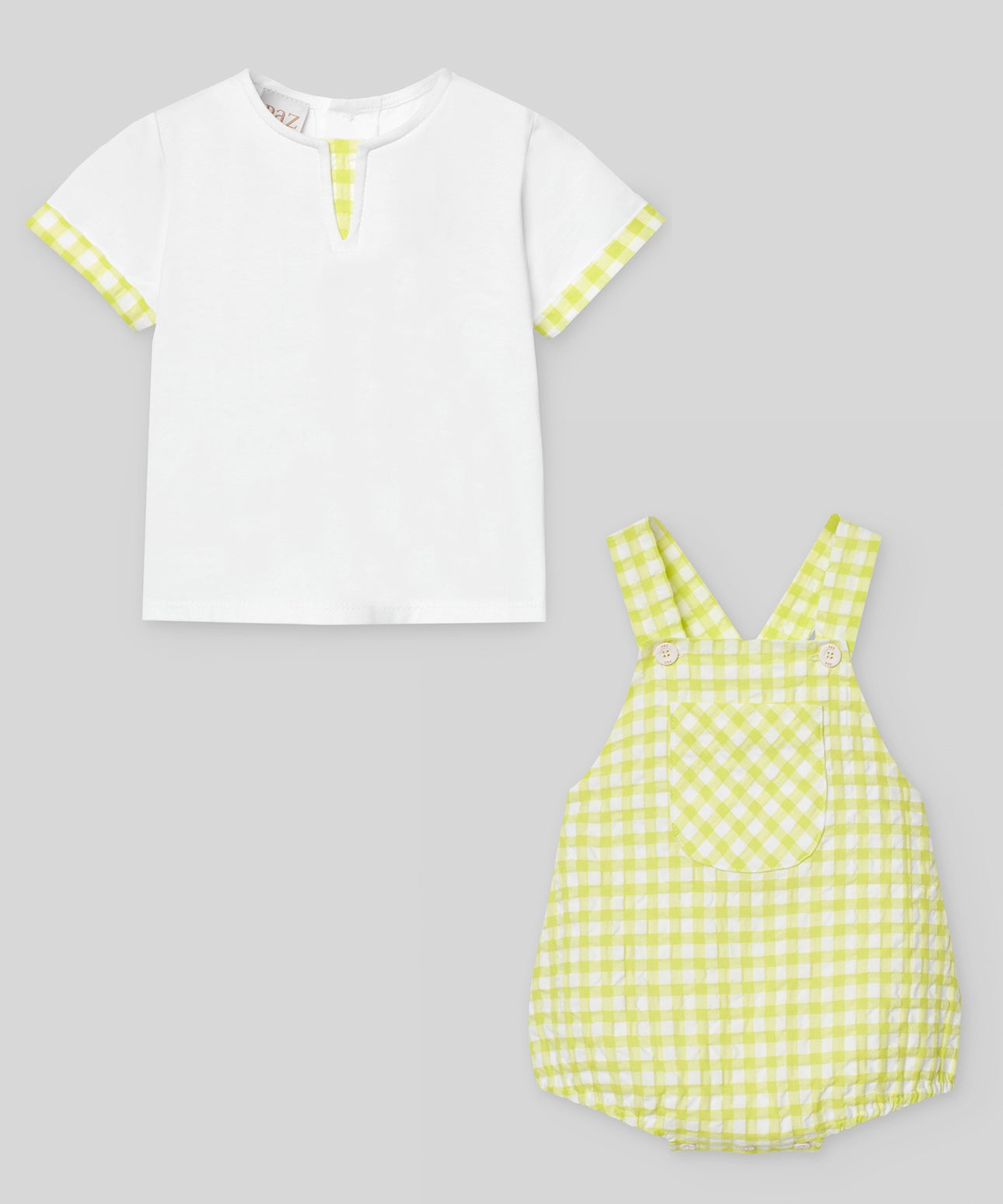 Paz Rodriguez lime green check dungaree set