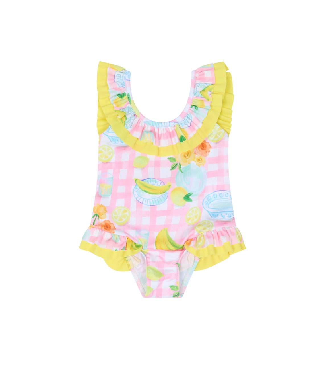 Deolinda girls pink fruits frilled bow swimsuit