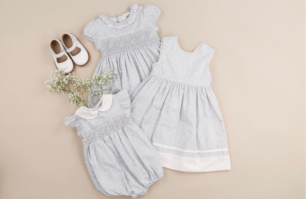 Kidiwi ‘Julyne’ sky blue floral smocked romper
