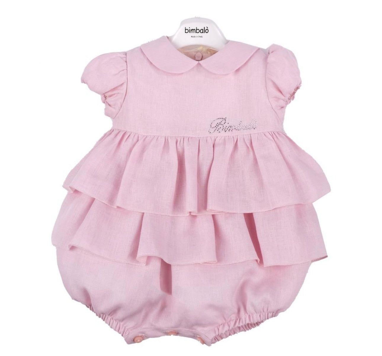 Bimbalo pink linen frilled romper