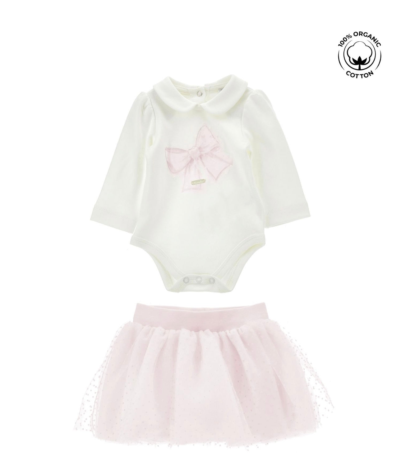 monnalisa pink & white bow tulle body and skirt set