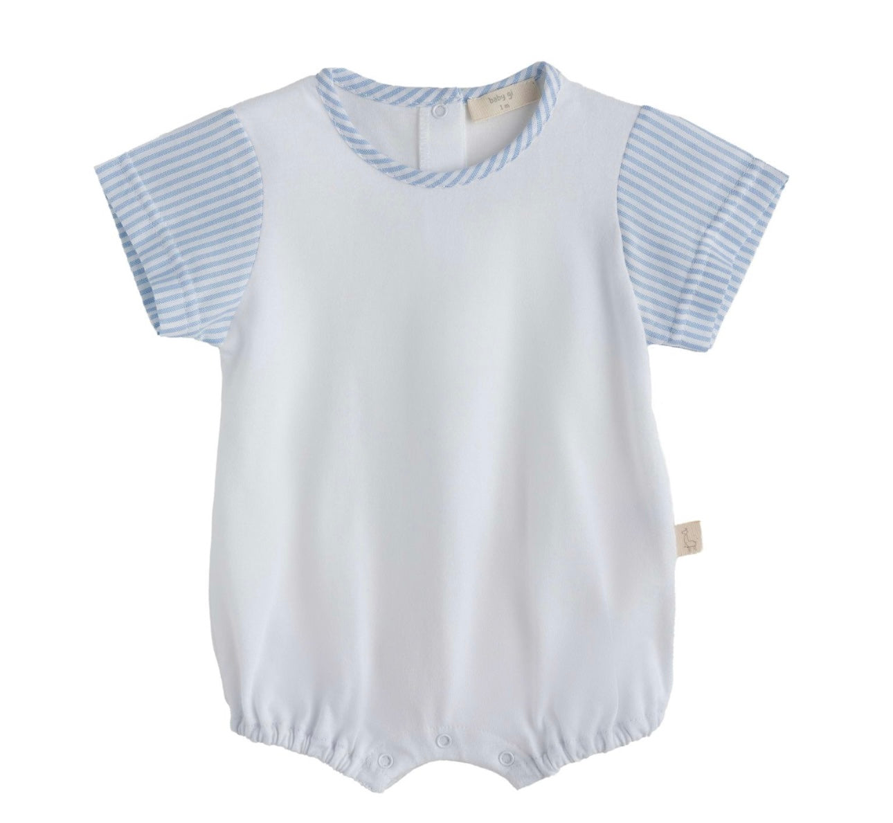 Baby Gi white & blue striped shoulder cotton romper