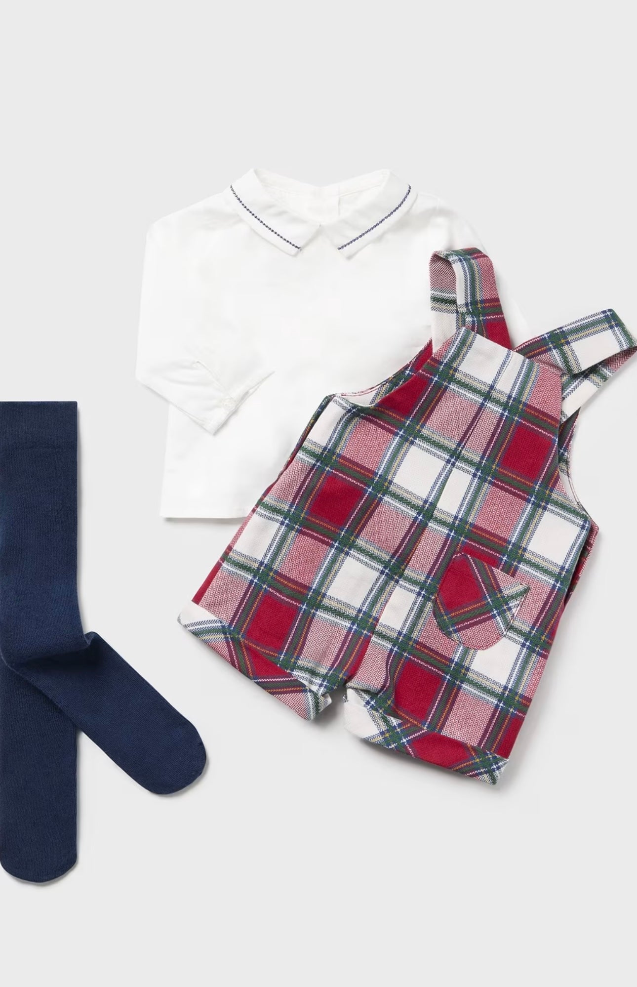 Mayoral boys tartan dungaree 3 piece set