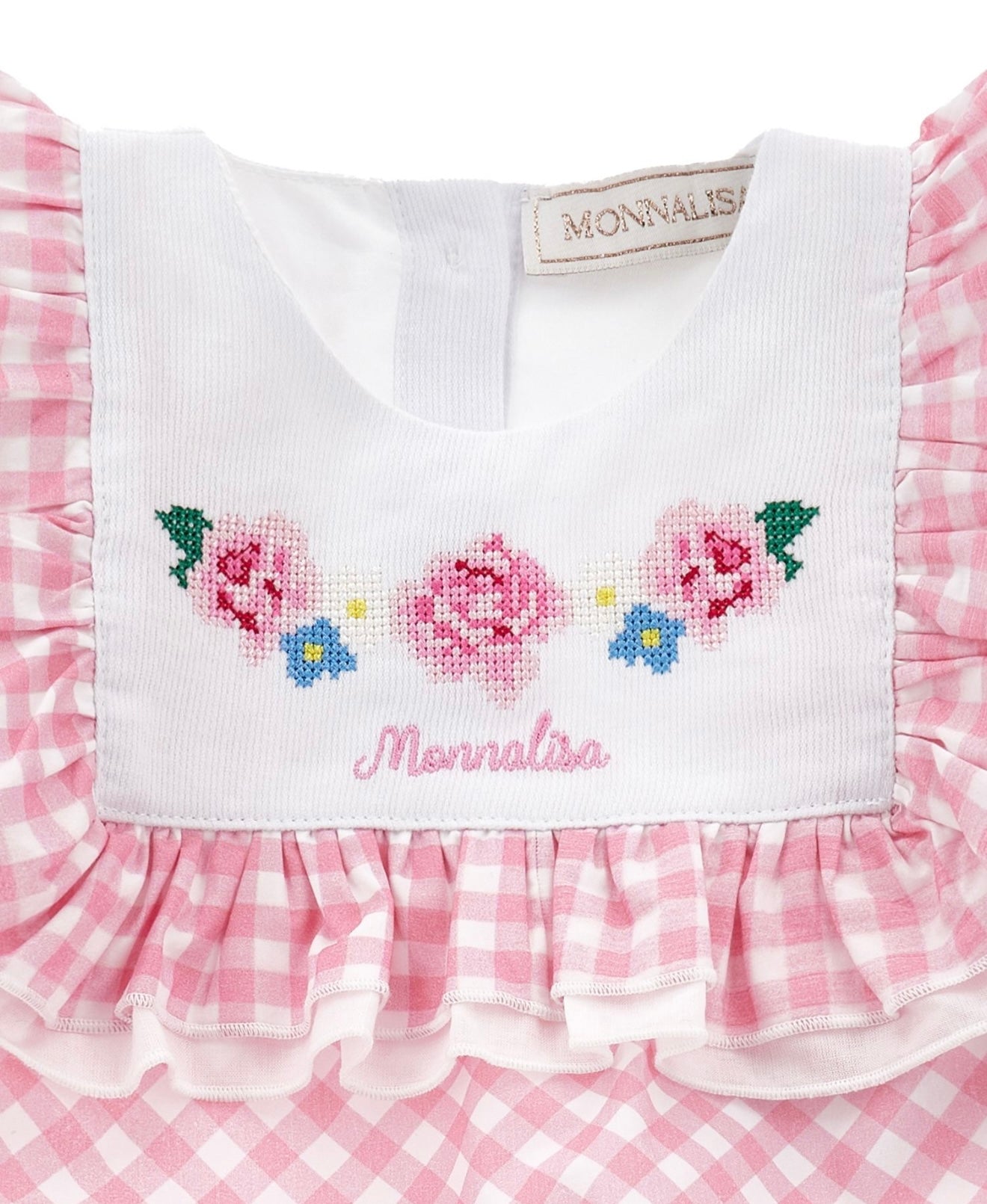 PRE ORDER - monnalisa pink gingham floral frilled romper