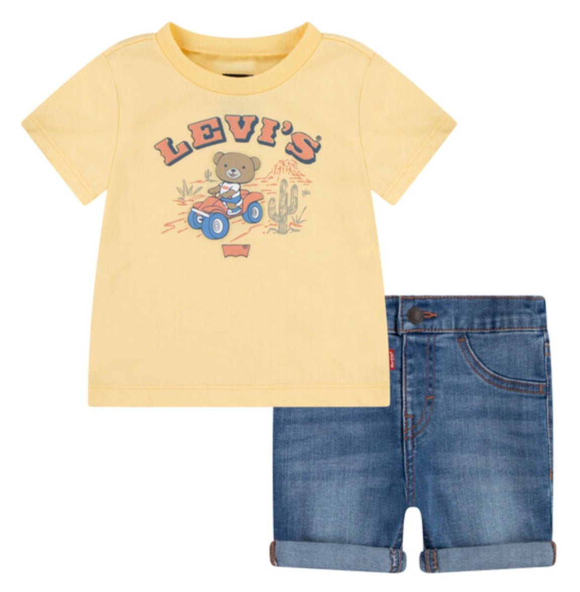 Levi’s yellow western bear T-shirt & denim short set