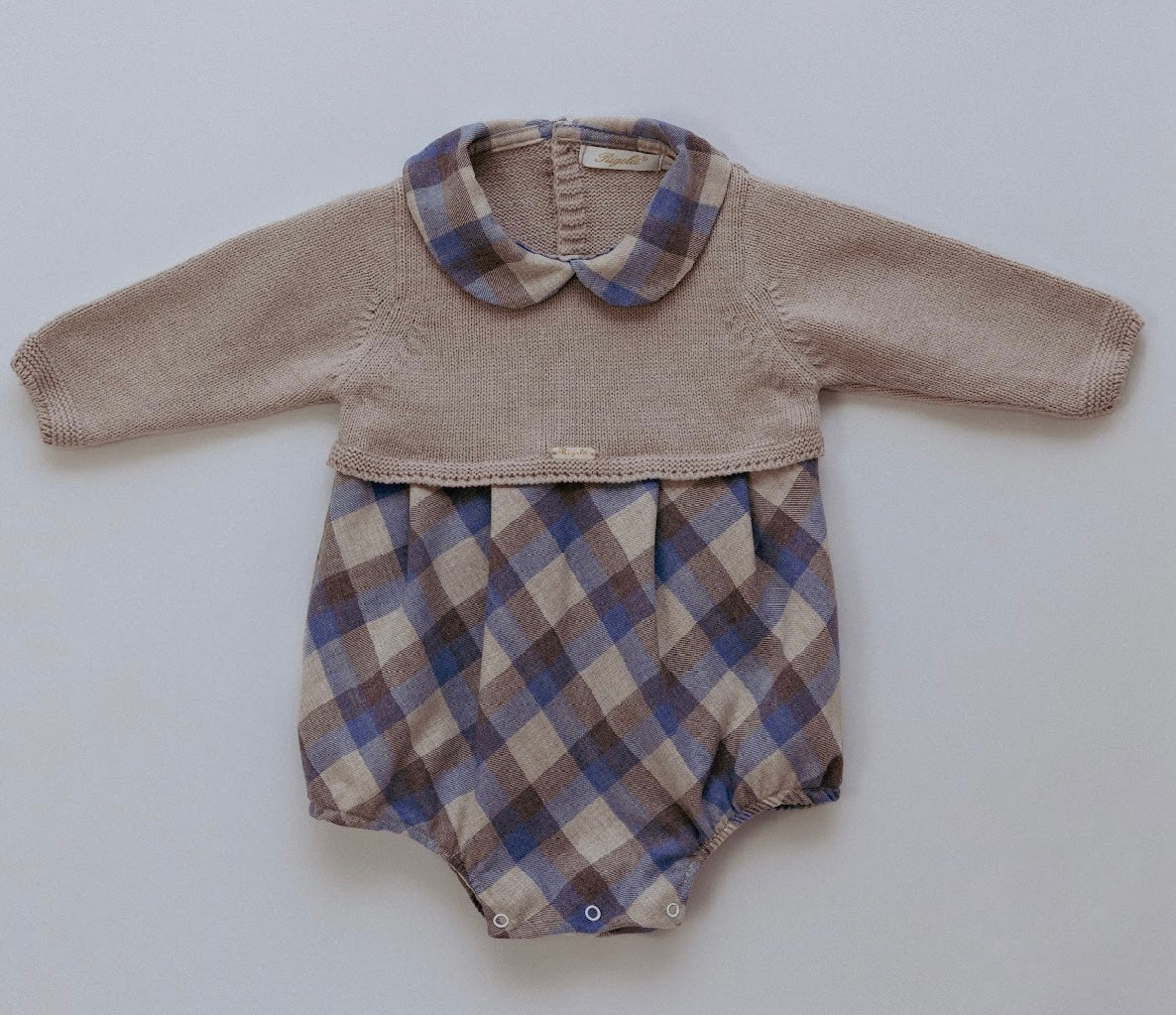 Rigola beige & blue half knit romper