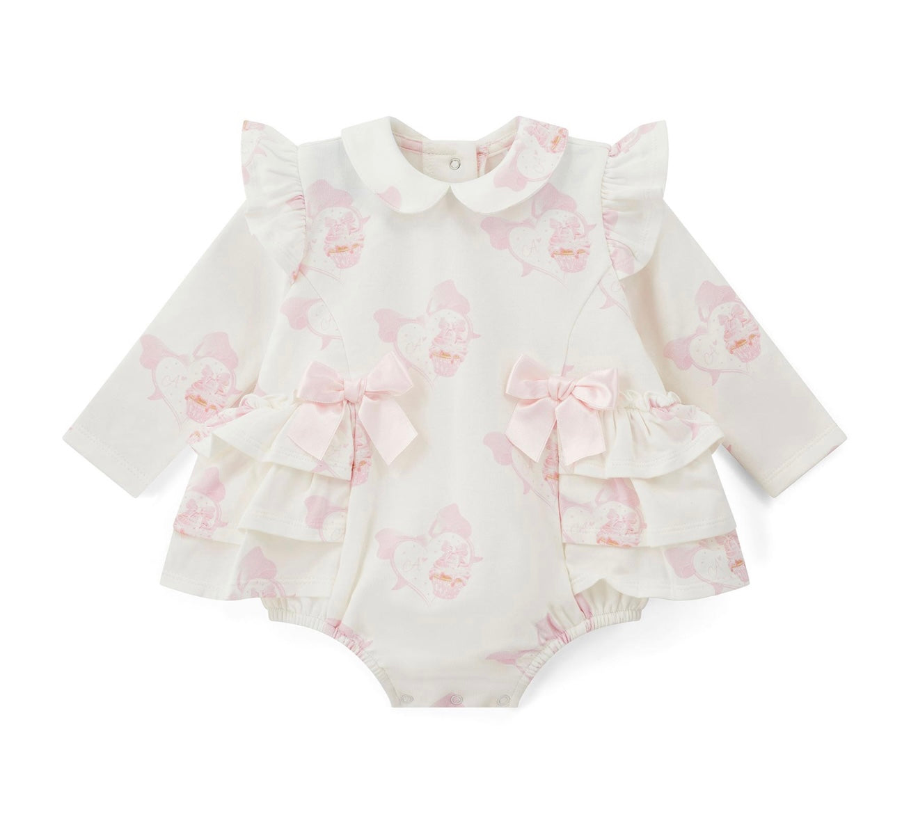 Little A pink & white cupcake frilled romper